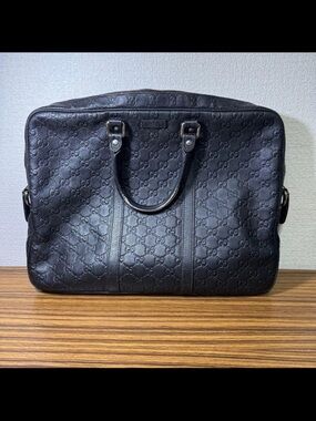 Gucci Black Embossed GG Leather Briefcase with Top Handles